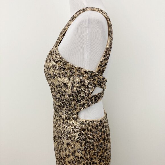 NWT La Femme Leopard Print Sequin Prom Dress Size 8 Criss Cross High Neck 28672 - Picture 8 of 13